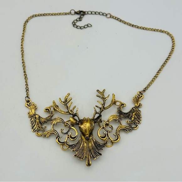 Stag of the Woods Deer Gold Tone statement necklace - Picture 11 of 13